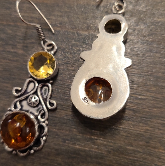 Amber citrine dangle earrings Sterling plated - Picture 3 of 4